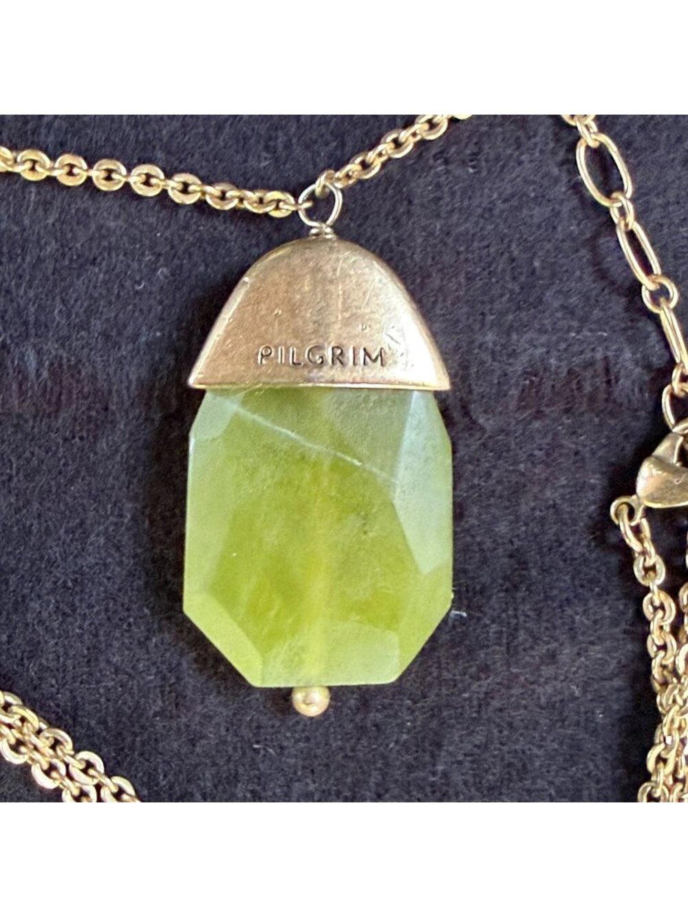 Pilgrim Faceted Lime Green Jadeite Pendant + Gold-Tone Chain By Danish Design
